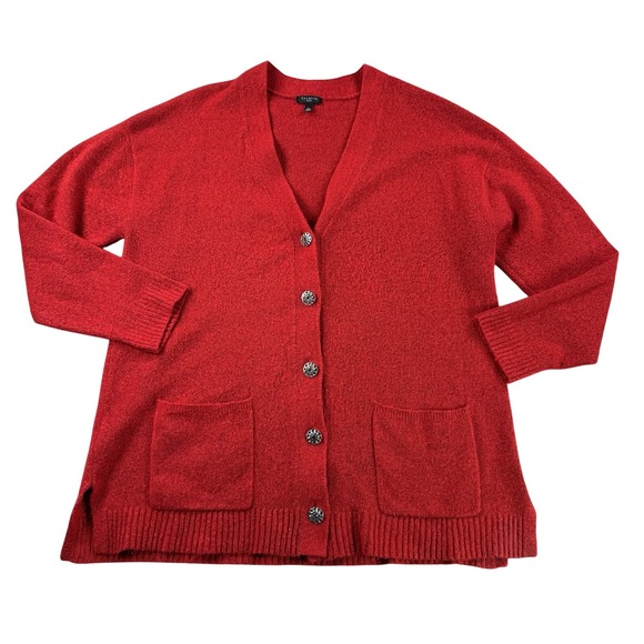 Talbots Sweaters - Talbots Cardigan Sweater‎ Womens XLP Red Jewel Buttons V Neck Pockets Christmas